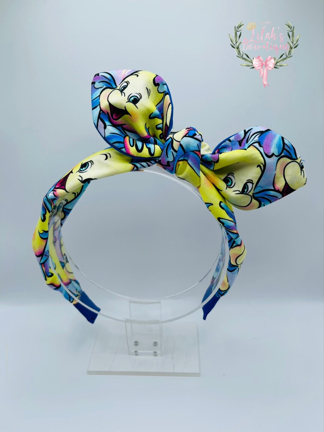 Custom Little Mermaid Flounder Fabric Knotted Bow Headband. Perfect for