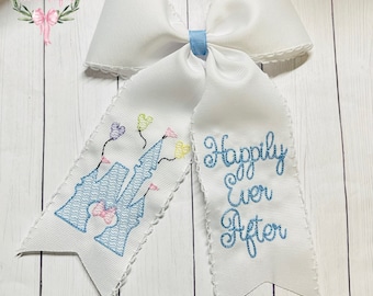 Custom embroidered Disney Cinderella castle Happily Ever After  moonstitch ribbon hair bow
