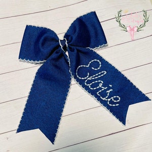 Custom personalized stitch embroidered moonstitch ribbon hair bow