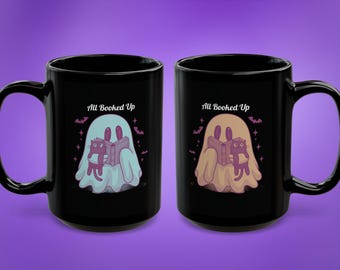 Halloween Ghost Mug, Cute Coffee Cup, All Booked Up Mug, Spooky mug, Gift for Book Lovers, Holiday Themed Mug, Fall gifts, autumn decor