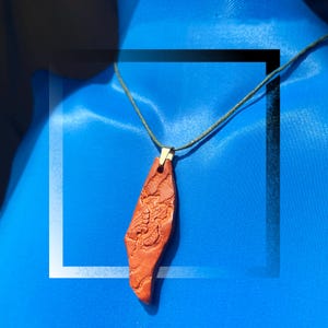 Fancy Necklace/Polished Clay Gemstone/Linen Cord/Adjustable/Stainless Steel/Unique Piece/Handmade/Original Creation/Leaf Pendant