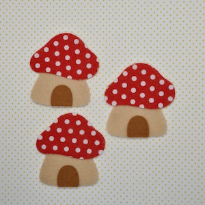 FEUTRE CHAMPIGNON TOADTOOL Décorations découpées, décorations pour cartes champignons, thème jardin féerique, lot de 3 décorations
