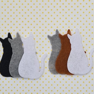 6 x FELT DIE CUT Cats, zwartgrijs gember-witte vilten katten, kattendecoratie, kattenkaarttoppers, kattenappliqué