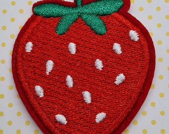 Embroidered Strawberry Iron-on Patch | Fruit Applique (39x49mm)