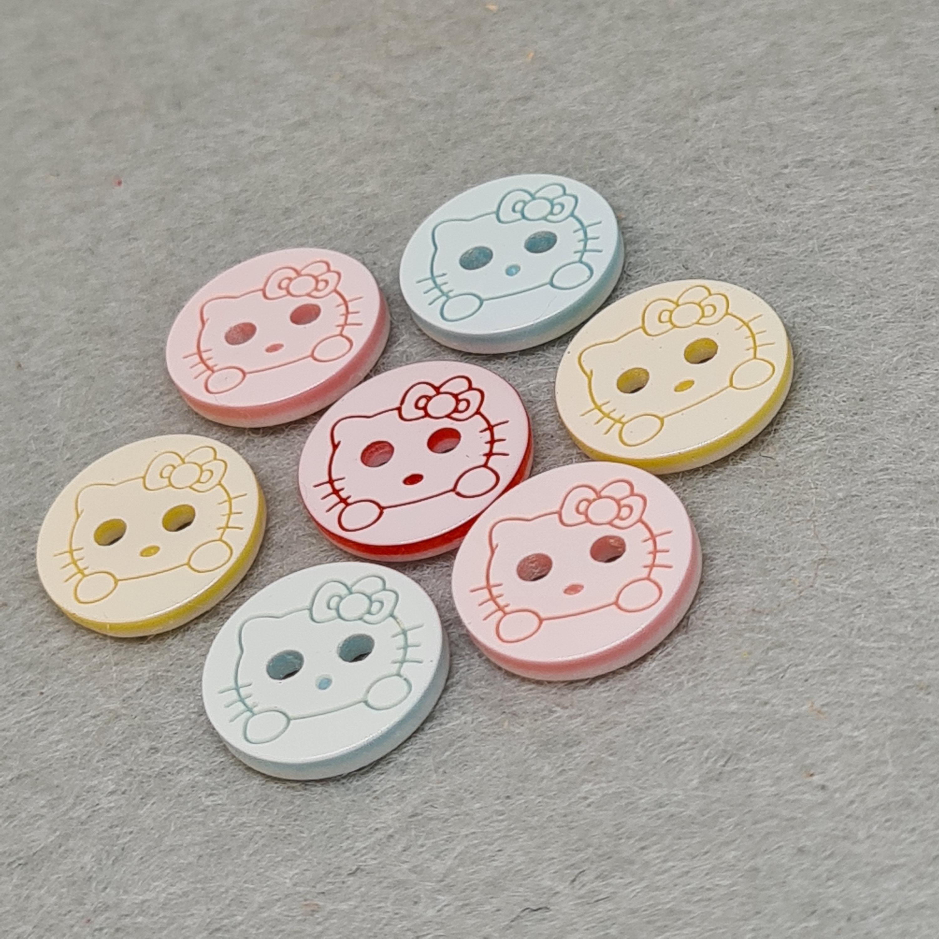 10x Pastel Animal Face Buttons | Cat, Bear or Rabbit Round Buttons With ...