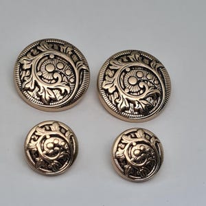 Boutons floraux dorés de style vintage - 15 mm ou 23 mm - Feuilles ornées et volutes - Pour blazers, manteaux et travaux manuels