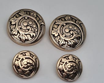 Vintage Style Gold Floral Shank Buttons - 15mm or 23mm - Ornate Leaf and Scroll Design - For Blazers, Coats, and DIY Crafts