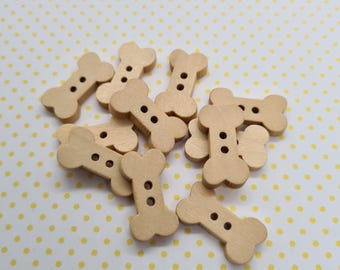 Wooden Dog Bone Buttons – 18mm Natural Wood Pet Embellishments for Crafts