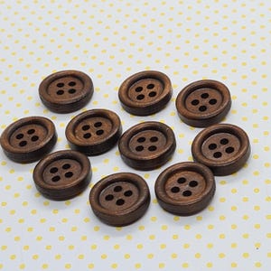 12mm Dark Brown Wooden Buttons, Set of 10 Round 4-Hole Crafting Supplies