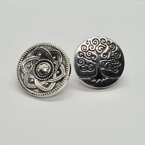 Antique Silver Shank Buttons, Tree of Life, Celtic Flower Designs, 13mm