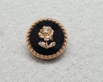 18mm Vintage Golden Rose Black Enamel Shank Buttons, Decorative Metal Flower Fasteners for Blazers and Coats