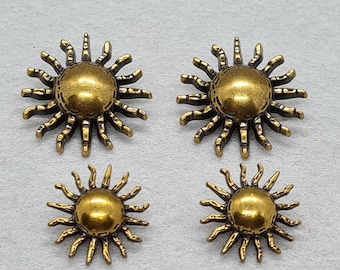 Antique Gold Sun Design Buttons, Celestial Metal Shank back, 16mm or 25mm diameter