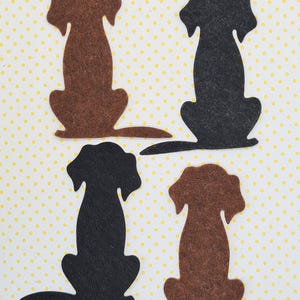 6 x CHIENS DÉCOUPÉS en feutre, chiens en feutre noir et marron, décoration de chien, décorations de cartes pour chien, appliques de chien