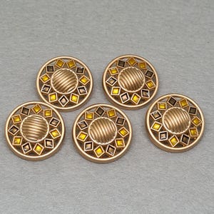 Sunburst Design Buttons, Enamel Design on Gold Coloured Back, Metal Shank Back, 18mm or 22mm Diameter, In sets of 1, 3 or 5 Buttons