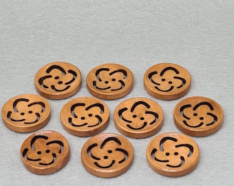 Set of 5 or 10 Geometric Cutout Wooden Buttons - 20mm - Scandi Pinwheel Hollow Out Wood Buttons for Sewing, Knitting Crafts