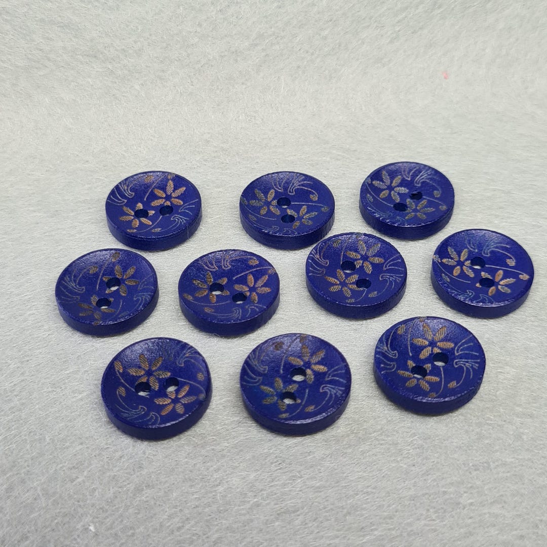 Blue Floral Wood Buttons, 15mm Sewing Craft Supplies - Etsy