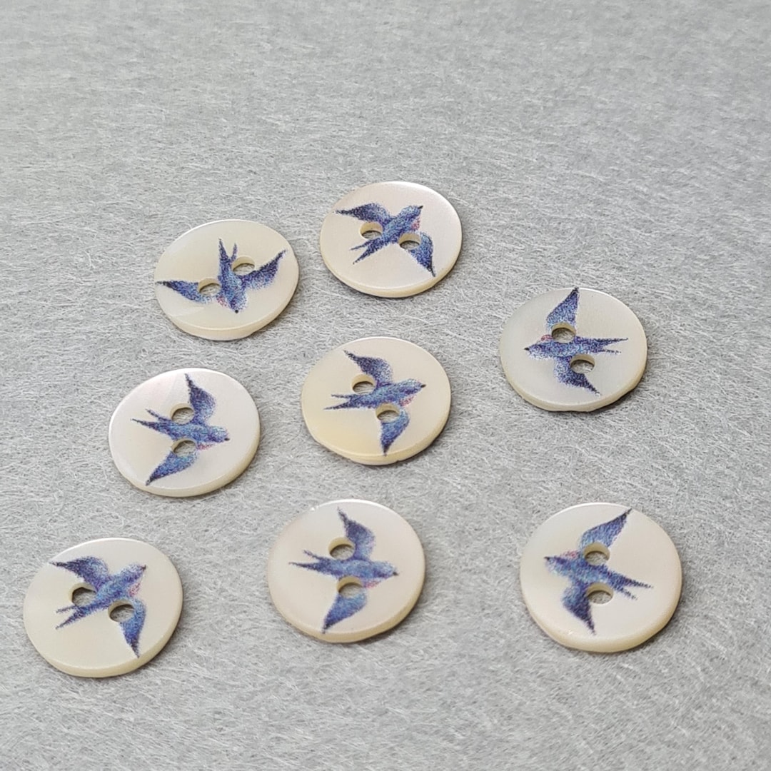 8x Real Shell Buttons, Bluebird Design Iridescent Embellishments, 11 ...