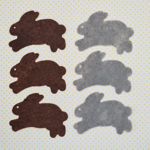 6 x Filz DIE CUT KANINCHEN, Grau und Braun Filz Kaninchen, Kaninchen Dekoration, Kaninchen Karte Topper, Häschen Applikation