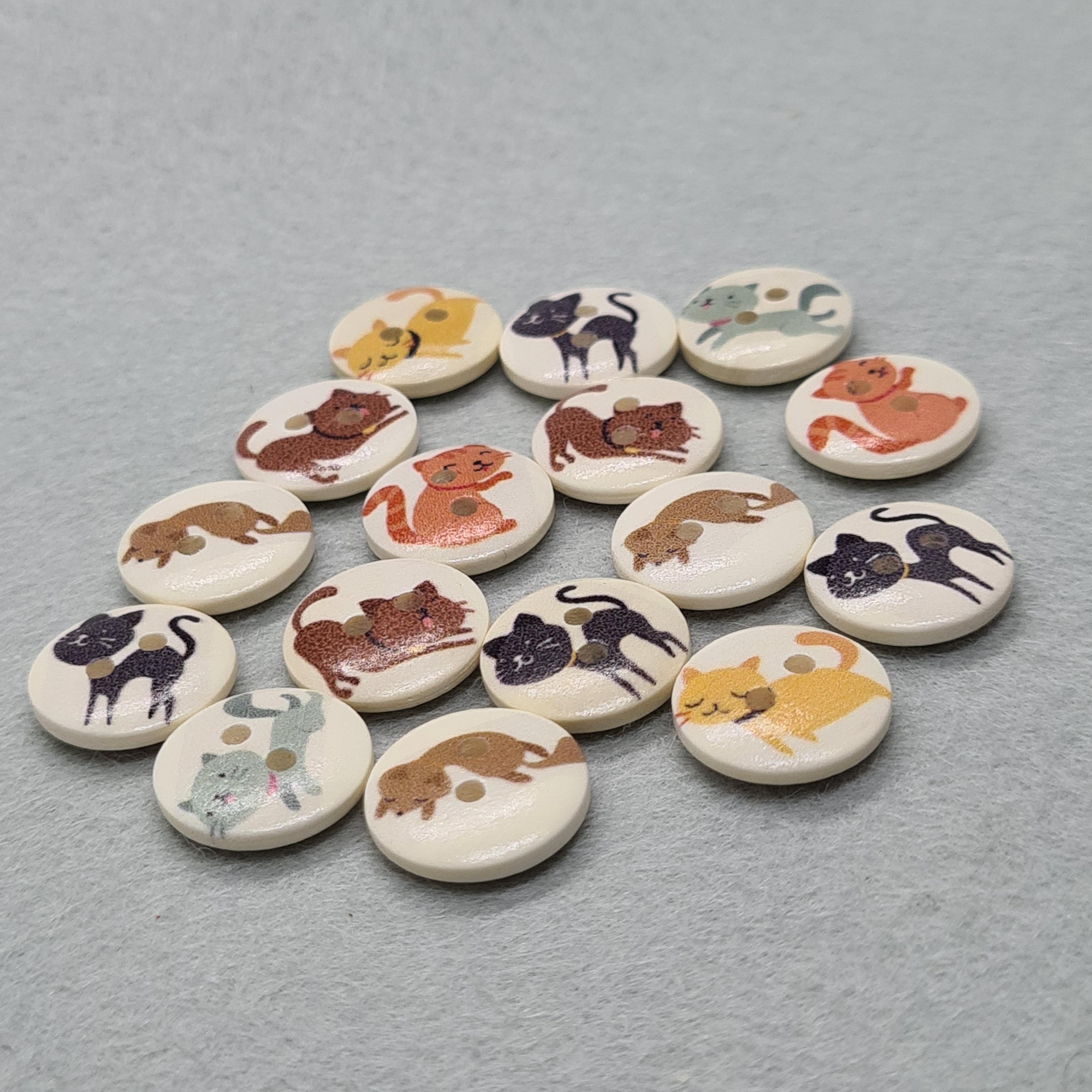 Set of 9 Cat Wooden Buttons – 15mm Mixed Kitten Craft Supplies - Etsy