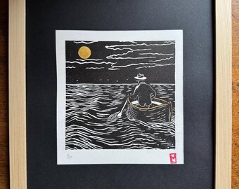 The Old Man and the Sea, engraving - Art print