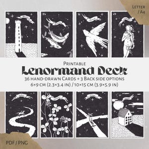 Lenormand Printable Deck - 36 Handgezeichnete Karten - Einzigartiges Digitales Orakel - Printable Tarot Wahrsagen - Anfänger Lenormand - Lenormand-Handbuch