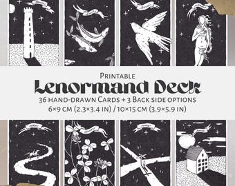 Hand-Drawn Lenormand Deck: Unique Oracle Cards + Guide (Printable PDF)