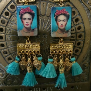 Orecchini lunghi Frida, orecchini Frida khalo, orecchini messicani, orecchini Gipsy, orecchini boho, orecchini milagros