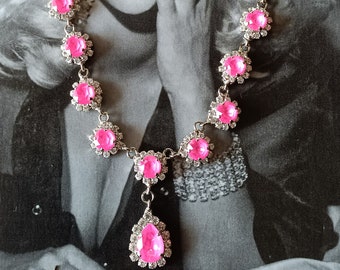 Diva Pink ,Swarovski necklace,flowers necklace,Electric Pink necklace,vintage style necklace