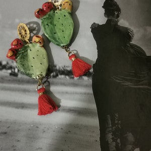 Orecchini folk siciliani, orecchini tradizionali italiani, orecchini estivi, orecchini in ceramica di Caltagirone