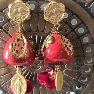 DOLCE SICILIA Maxi, ceramica Caltagirone, orecchini fichi, orecchini frutta, orecchini italiani, orecchini barocchi