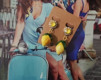 Summer to Positano, italian folk earrings, ceramic Caltagirone lemon earrings, swarovski earrings, folk earrings, sicilian, baroque