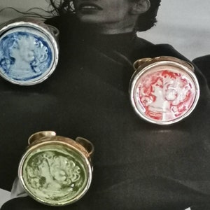 Signora italiana, anello moneta in ceramica italiana, anello stile antico, anello popolare, anello barocco