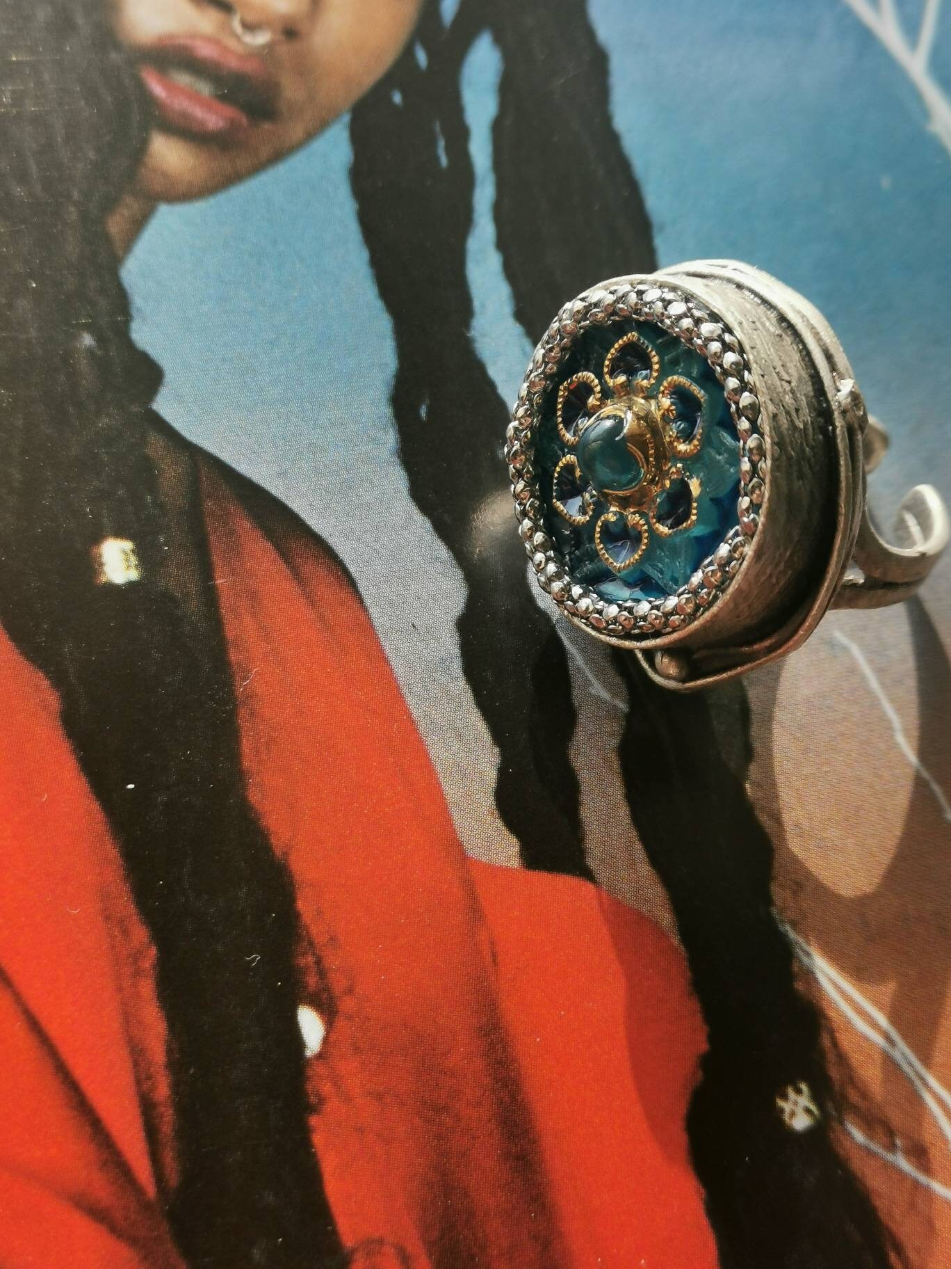 Chandra,indian Style Ring, Bottone Gioiello, Boho, Gipsy,glass  Rings,artisan Ring,glass Button,vintage Assemblage 