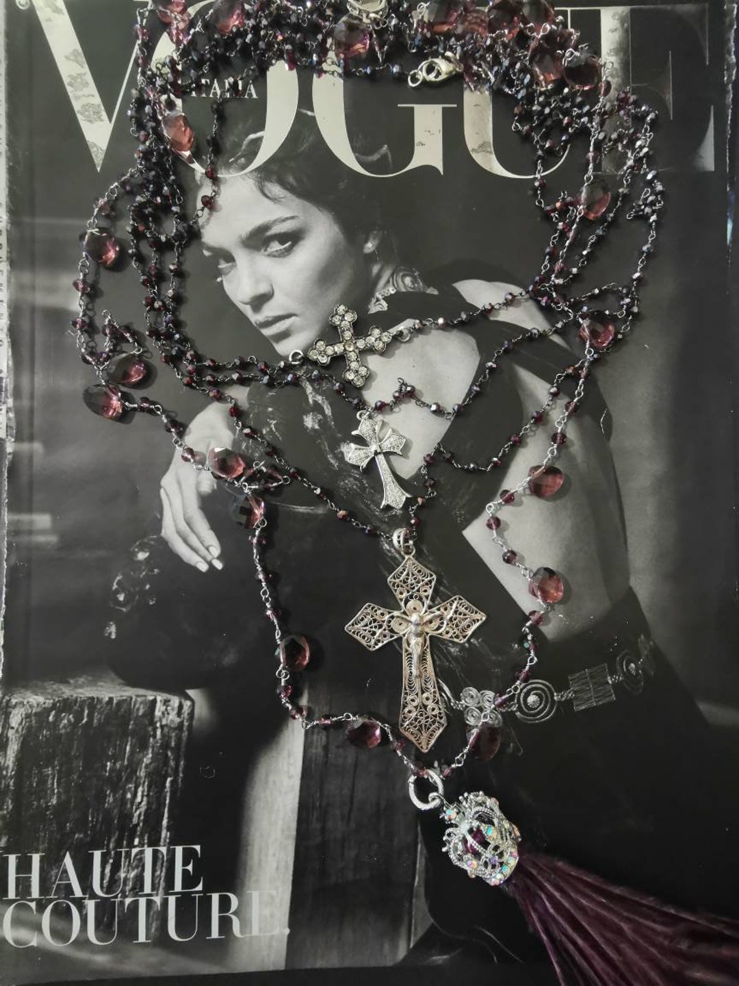 Collana punk gotica strega luna nera Collana tripla dea luna Collana in