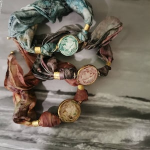 Cammeo, cammeo ceramica italiana Caltagirone, bracciale in seta, Gipsy, boho,