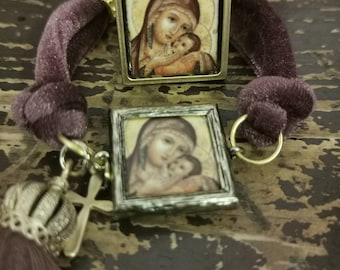 Orthodox Madonna, virgin Mary bracelet, ring, Madonna, Caltagirone ceramic, bohemian,