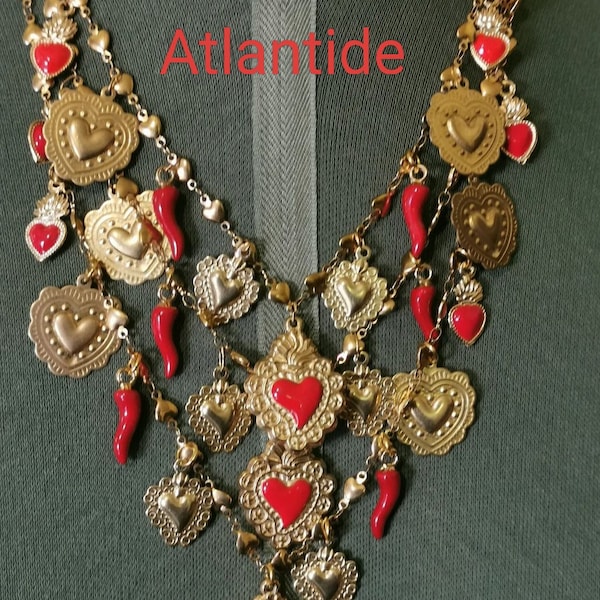 Sacred Heart Charm Necklace, Italian Good Luck Amulet