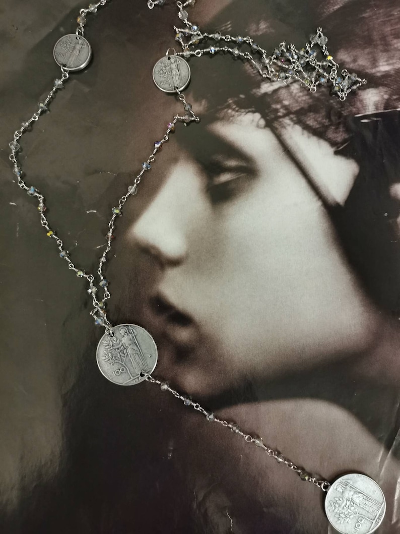lira reproduction necklace souvenir of italian Rosary italian coins necklace rosary special lira coins replica italian coin