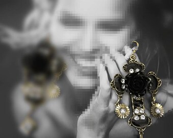 Orecchini di SPIRITO LIBERO, Croce Orecchini, orecchini di moda italiana, religiosa barocca orecchini, orecchini gipsy