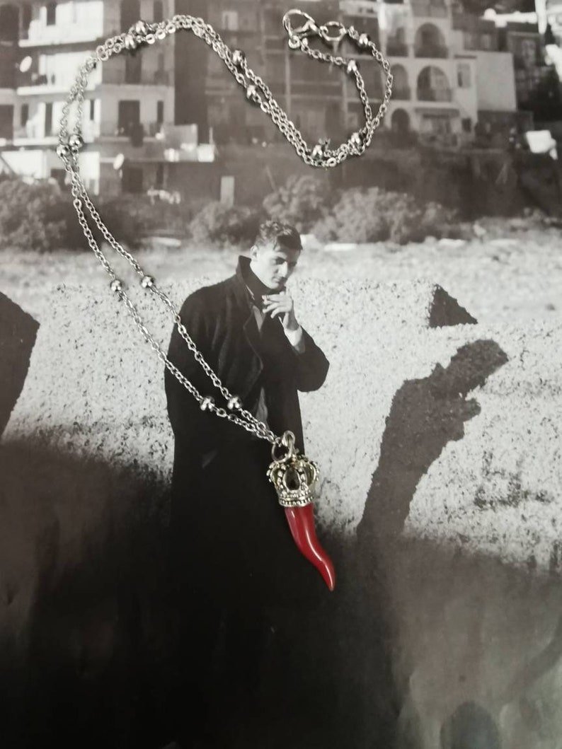 Collana Corno Portafortuna Italiano In Argento 925 – Ciondolo Amuleto Corallo – Gioiello Donna Eleganza – Regalo San Valentino, Natale