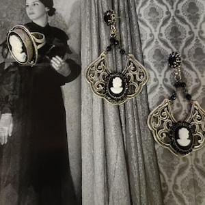 Era vittoriana, orecchini cameo, epoca vittoriana, penzolante, Gipsy, boho, orecchini cammeo italiani, stile vintage, Gipsy, frida