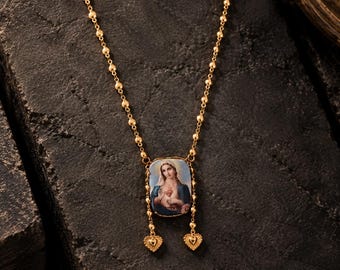 Italian Madonna, Caltagirone ceramic pendant,catholic pendant,baroque necklace