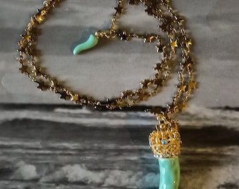 Collana italiana con corno portafortuna: ciondolo in ceramica, catena a stella