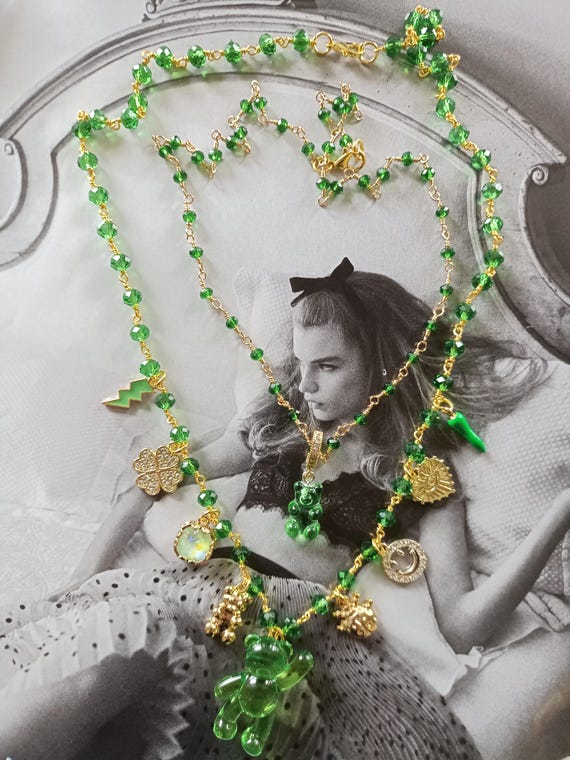 EVER FAITH Collana con ciondolo in cristallo di anguria per donna, incantevole frutta strass gioielli regalo verde tono oro, Cristallo
