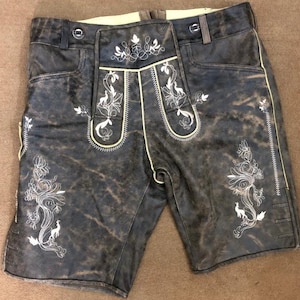 Brand New Bavarian Lederhosen – Authentic German Oktoberfest Shorts – Genuine Leather with White Embroider
