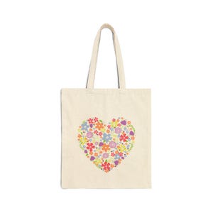 Herzförmige Tragetasche aus Canvas mit Blumenmuster: Einzigartiges Wildblumen-Design, personalisiertes Geschenk für Frauen und Mütter, florale herzförmige Tasche, einzigartiges Geschenk für Mütter