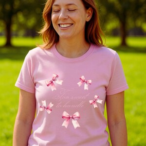 Whimsical Pink Bow T-Shirt: Unique Graphic Design for Women, Personalized Gift for Mom or Grandma, unique gift for mom,Pink Bow Shirt,