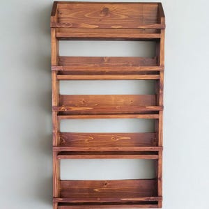Large Wooden Spice Rack - 5 Shelf, 40 Spices, Wall Kitchen Spice Rack Organizer