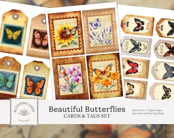 Beautiful Butterflies Junk Journal Cards & Tags Set
