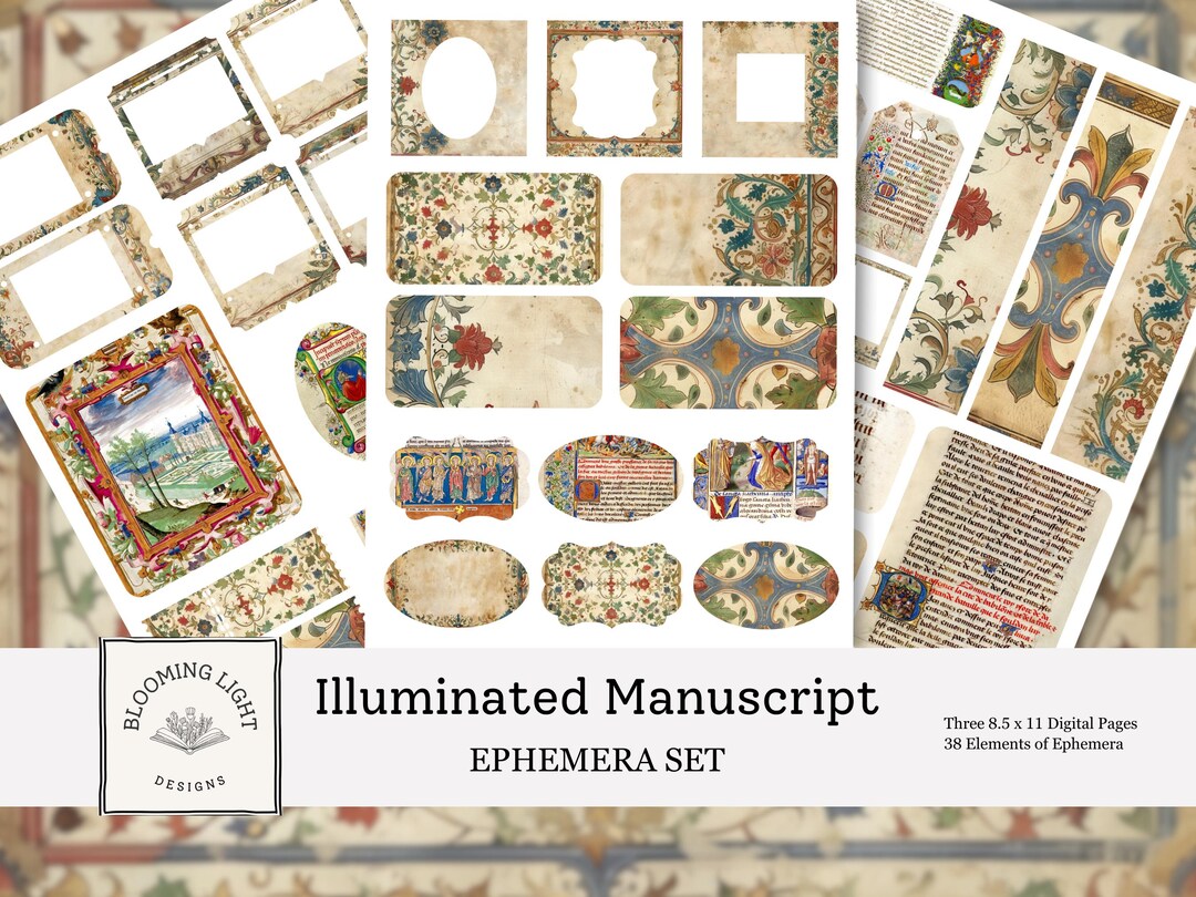 Illuminated Manuscript Junk Journal Ephemera Set - Etsy